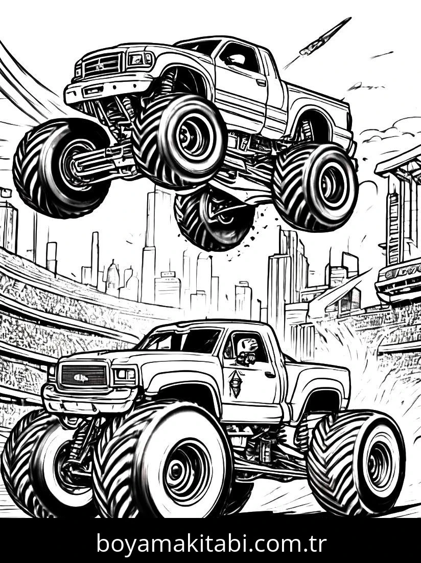 Monster Truck boyama sayfası – keyifli zaman, renkli çizimler