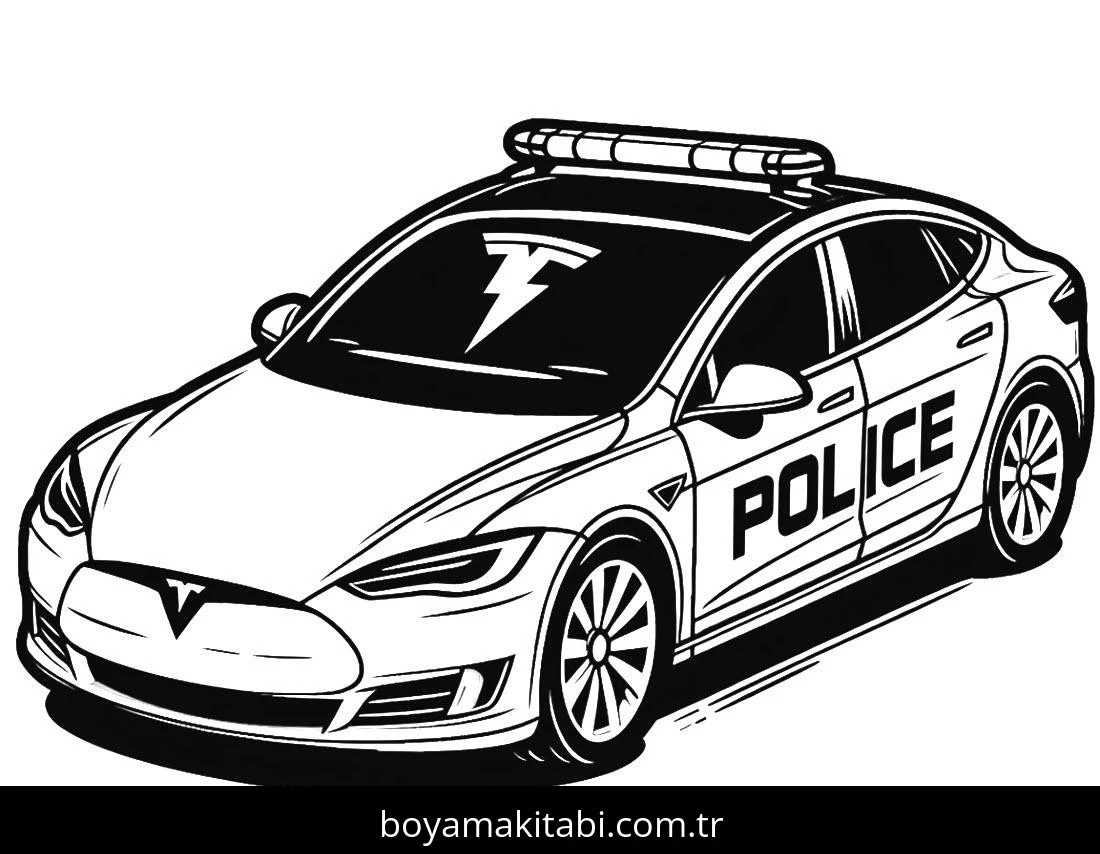 Polis Arabası boyama sayfası – basit çizim, kolay boyama