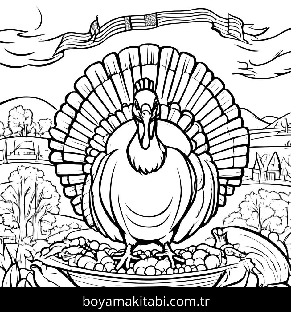 Thanksgiving boyama sayfası – eğlenceli etkinlik, el becerilerini geliştirir