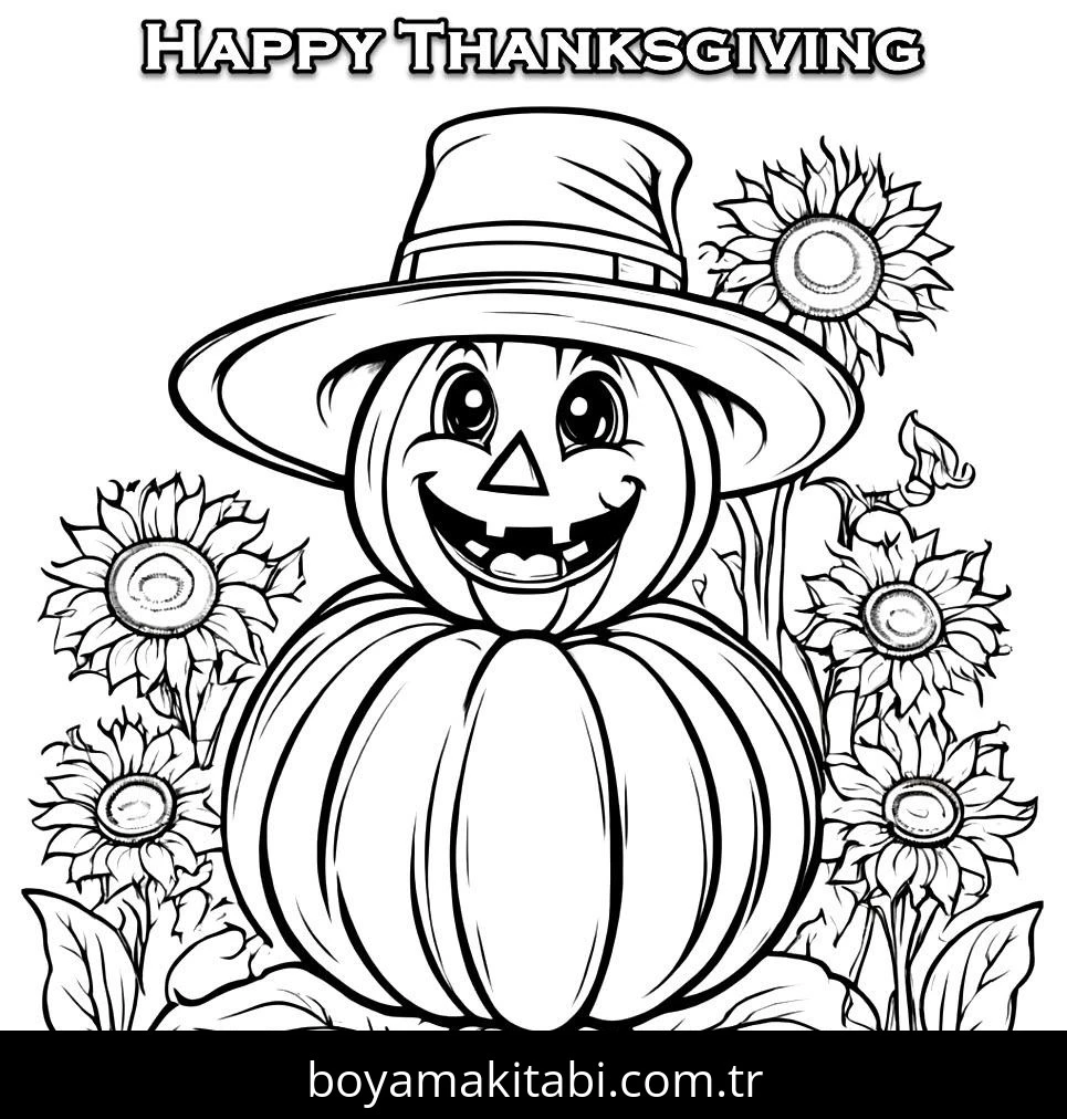 Thanksgiving boyama sayfası – PDF indir, sevimli karakter