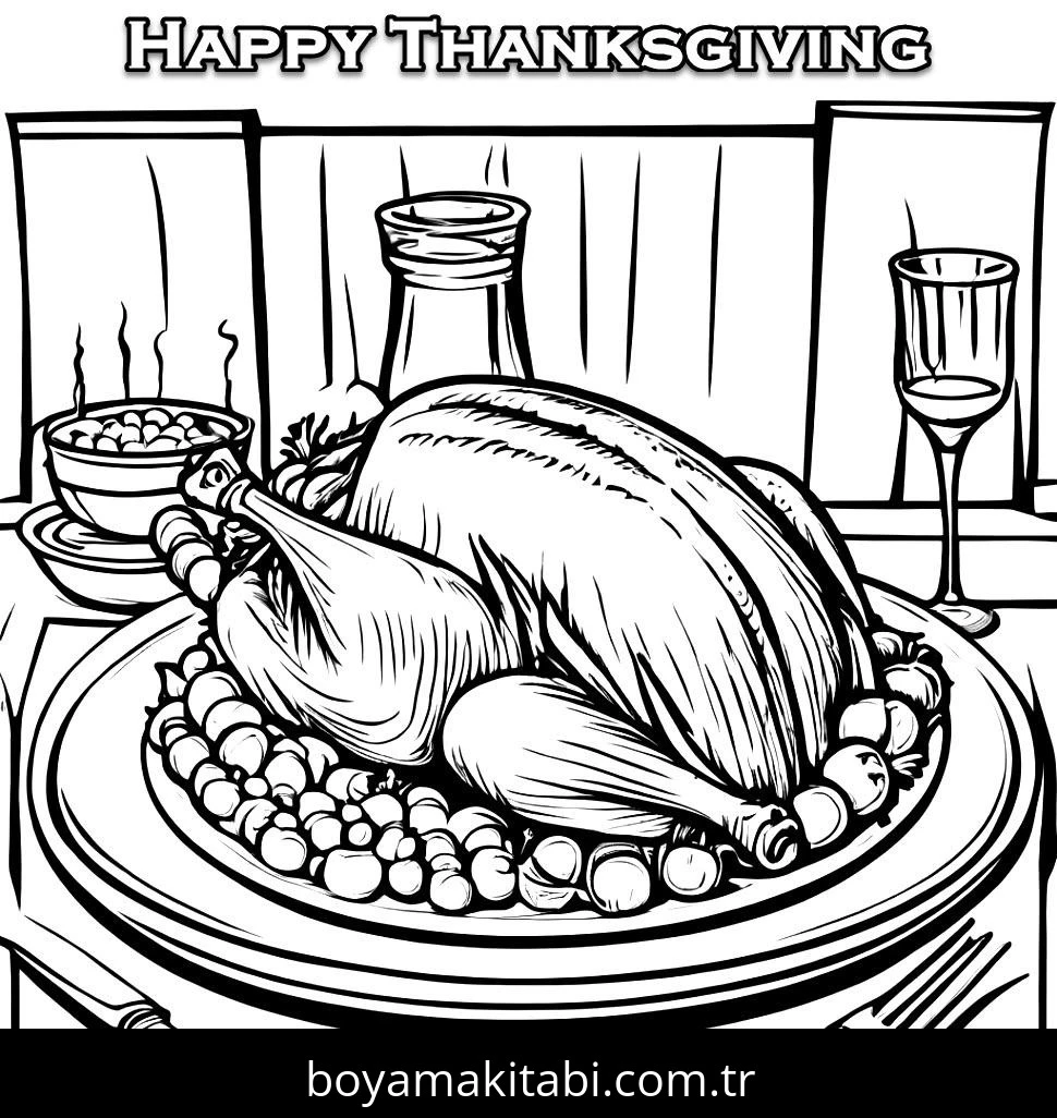 Thanksgiving boyama sayfası – çocuklar için, çizgi film temalı