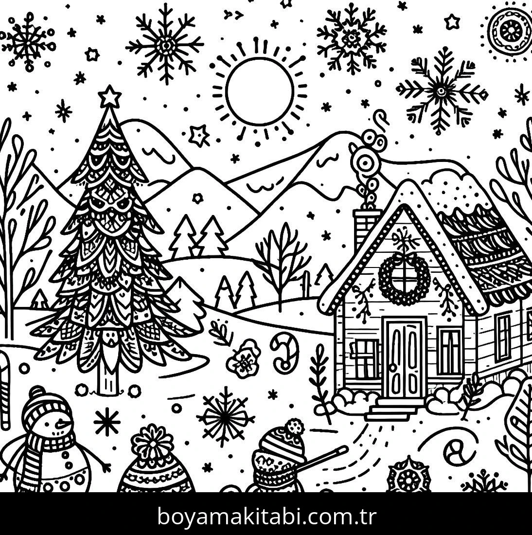 Kış boyama sayfası – renkli çizimler, okul öncesi
