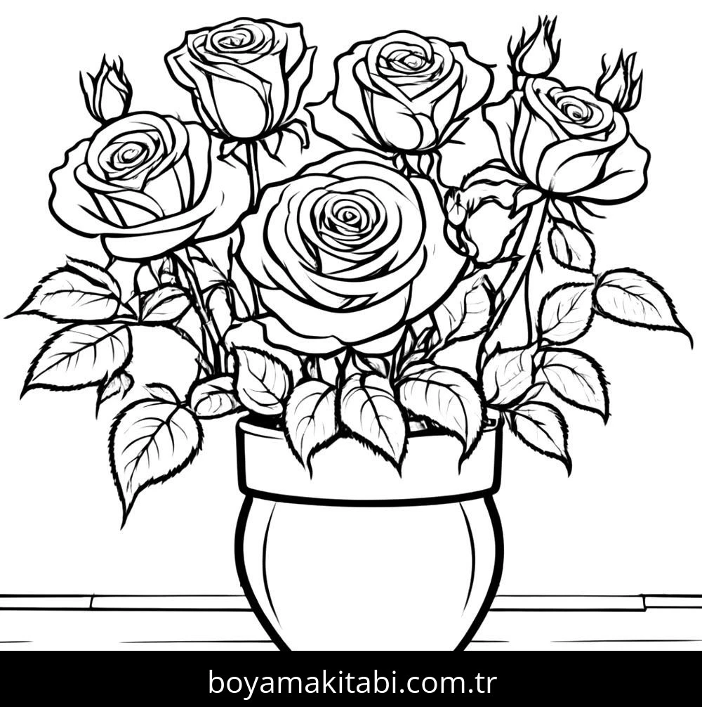 Gül boyama sayfası – eğitici aktivite, yaratıcılık