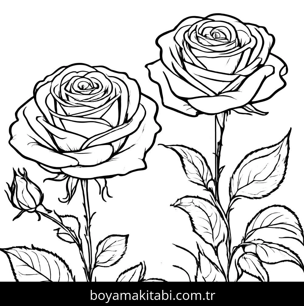 Gül boyama sayfası – çocuk aktivitesi, PDF indir