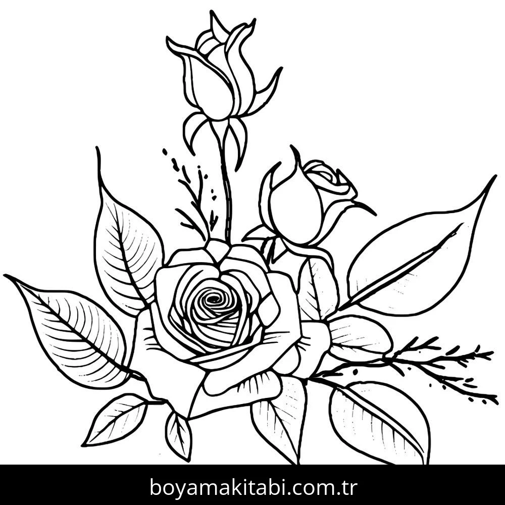 Gül boyama sayfası – renkli çizimler, okul öncesi