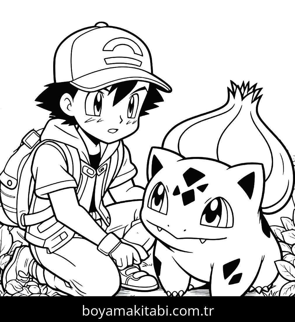 Ash Ketchum boyama sayfası – çocuk aktivitesi, PDF indir