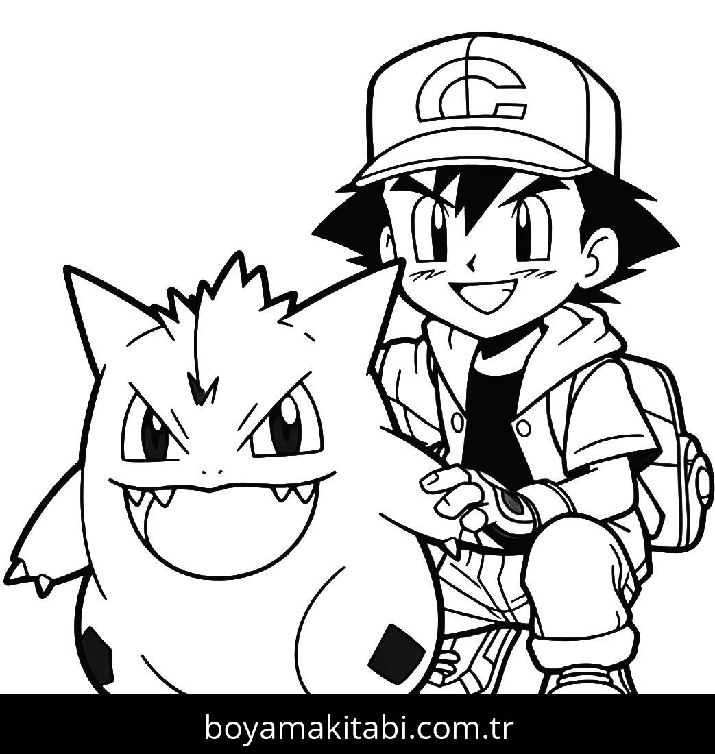 Ash Ketchum boyama sayfası – boyama çalışması, yaratıcılığı geliştirir
