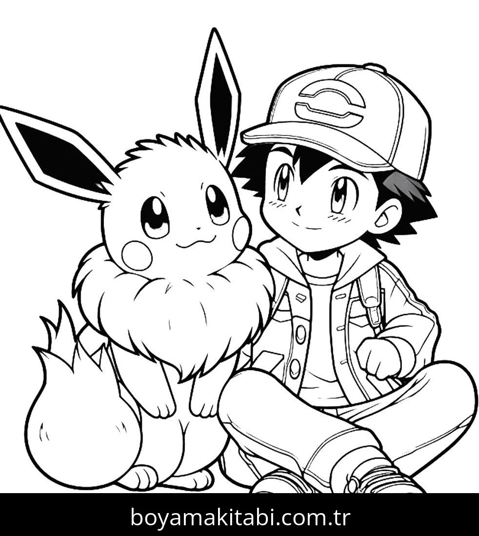 Ash Ketchum boyama sayfası – renkli çizimler, okul öncesi