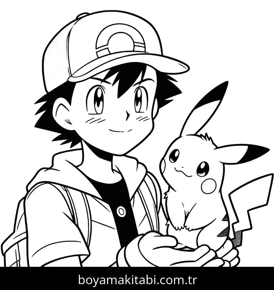 Ash Ketchum boyama sayfası – çocuklar için, çizgi film temalı