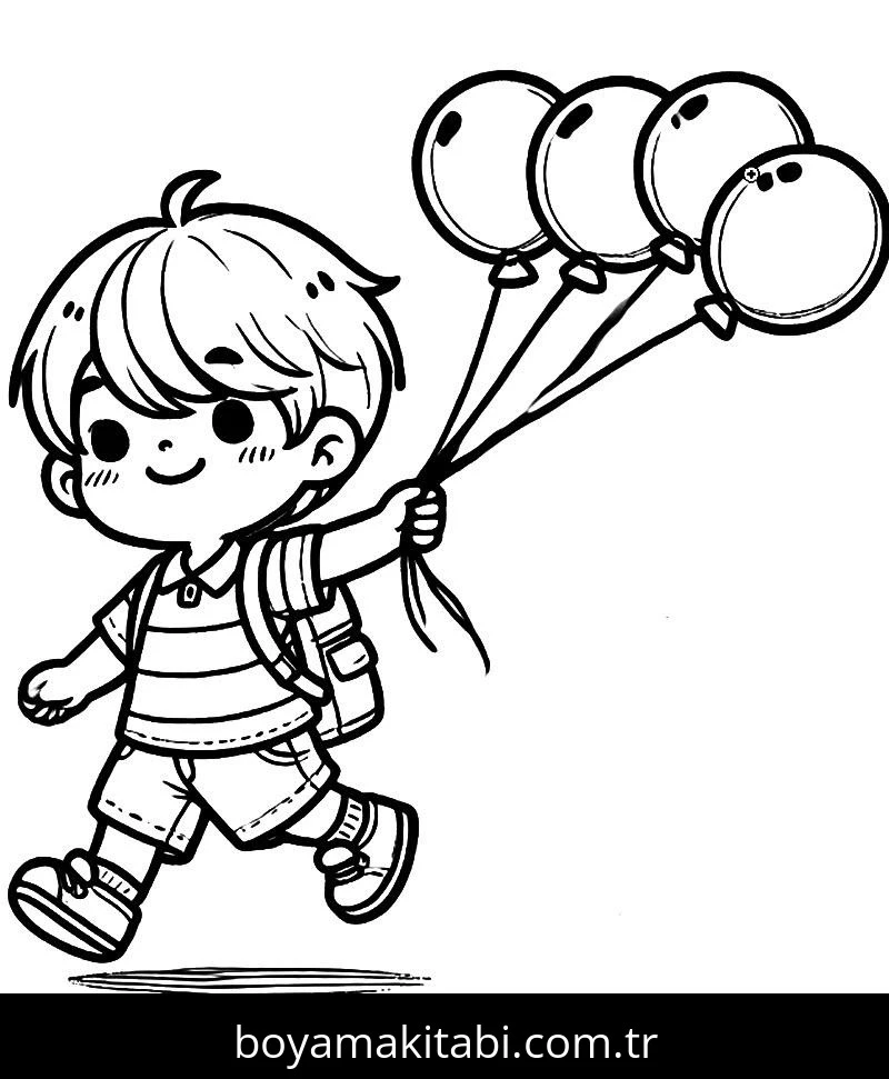 Balon boyama sayfası – PDF indir, sevimli karakter