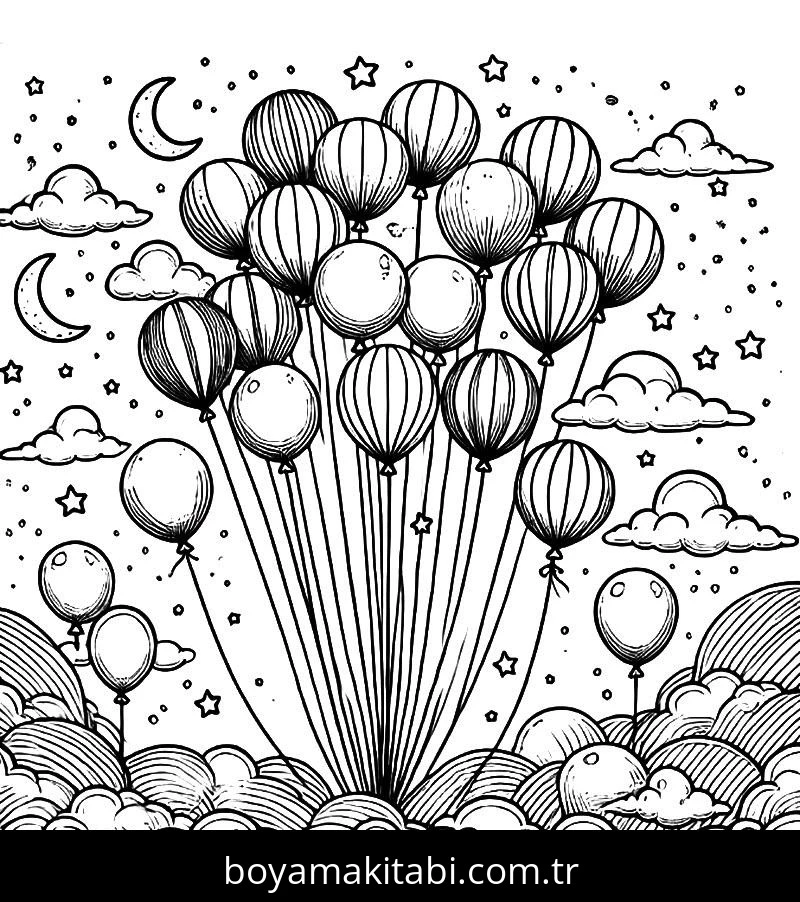 Balon boyama sayfası – sanatsal çalışma, çocuklar için