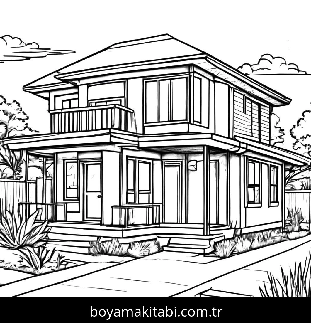 Evler boyama sayfası – sanatsal çalışma, çocuklar için