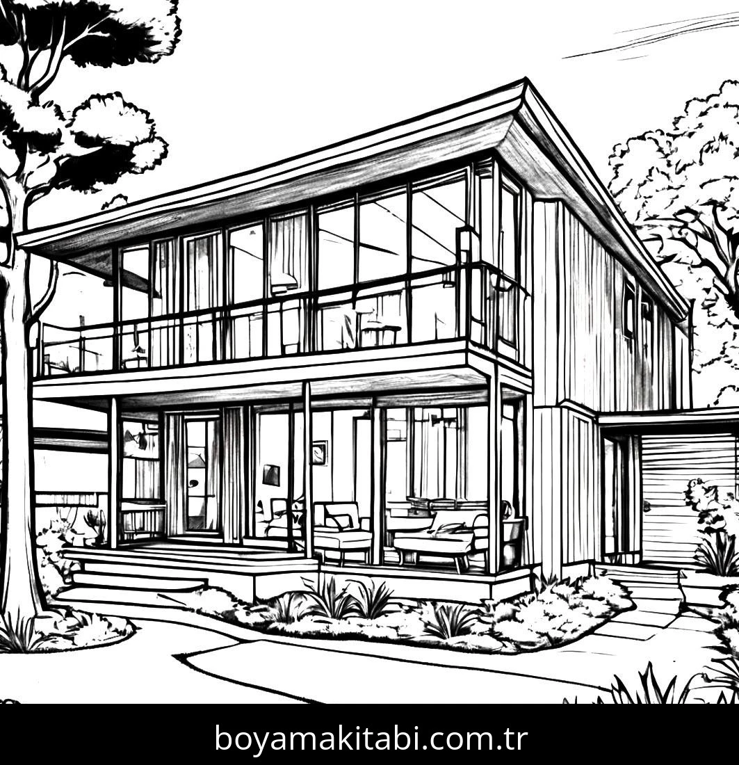 Evler boyama sayfası – renkli çizimler, okul öncesi