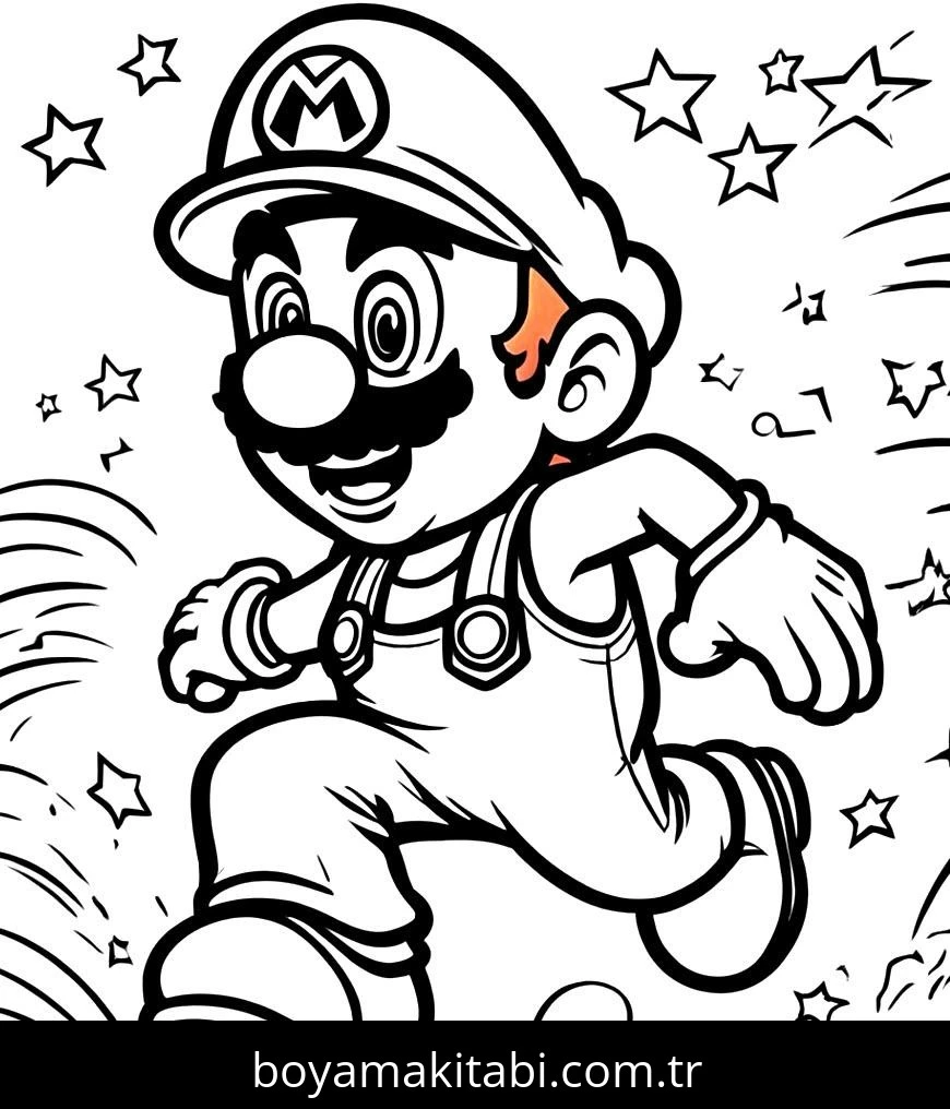 Mario boyama sayfası #101 – çizgi film temalı, basit çizim