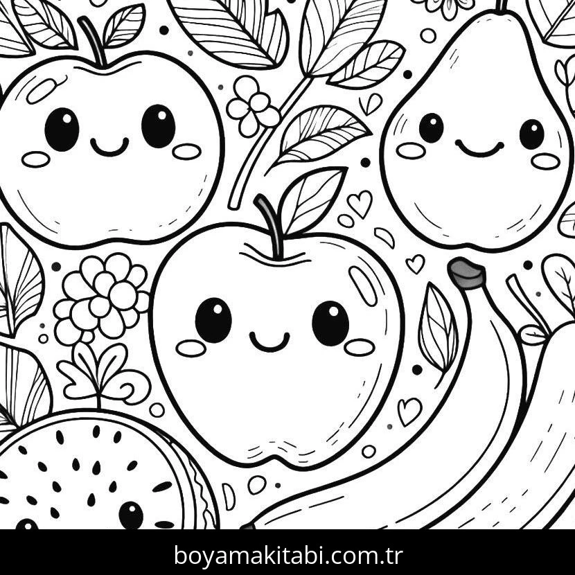 Meyve boyama sayfası – sevimli karakter, sanatsal çalışma