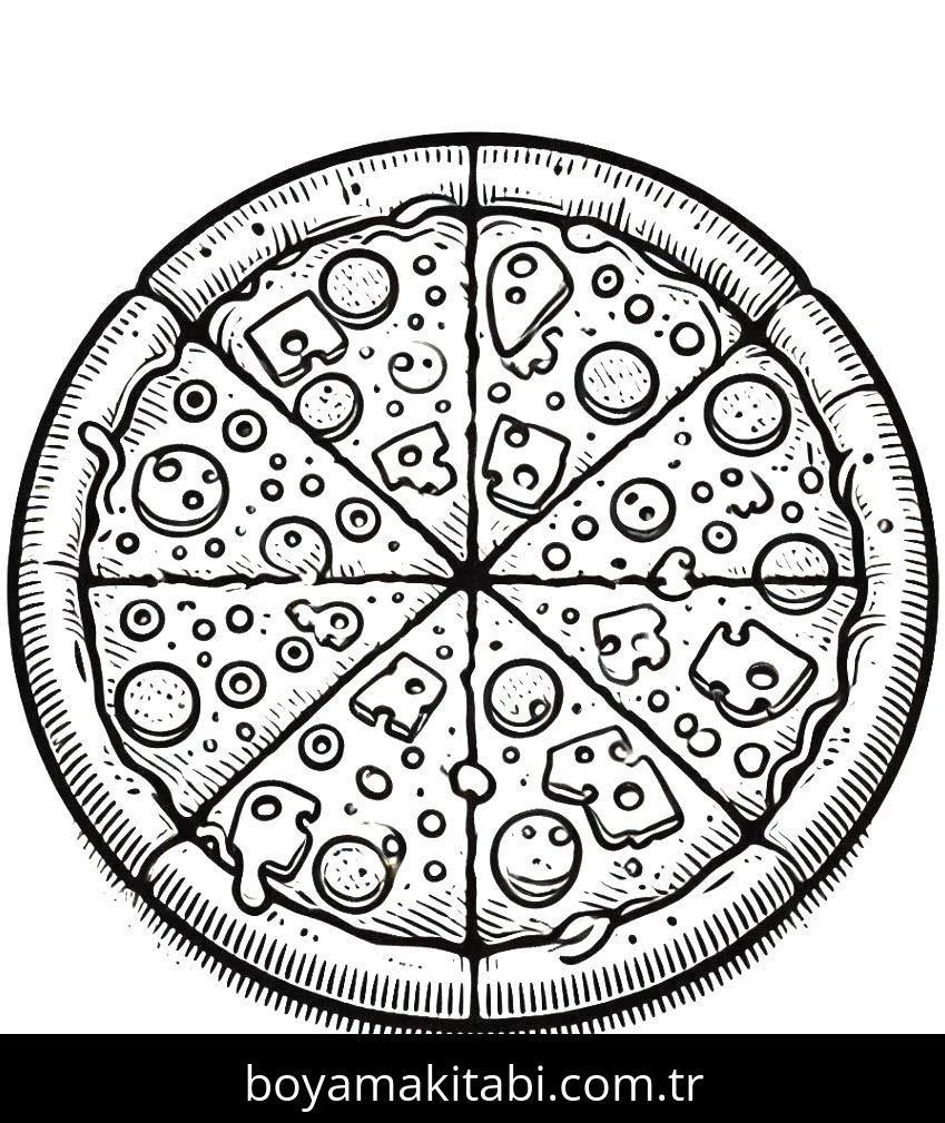 Pizza boyama sayfası – yaratıcılığı geliştirir, keyifli zaman