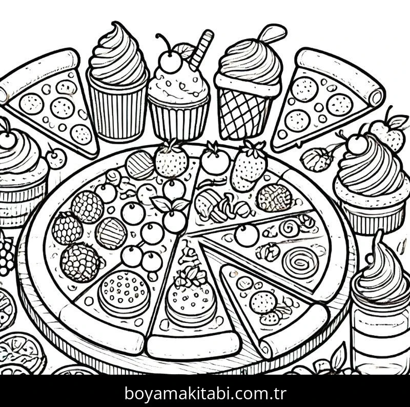 Pizza boyama sayfası – okul öncesi, evde etkinlik