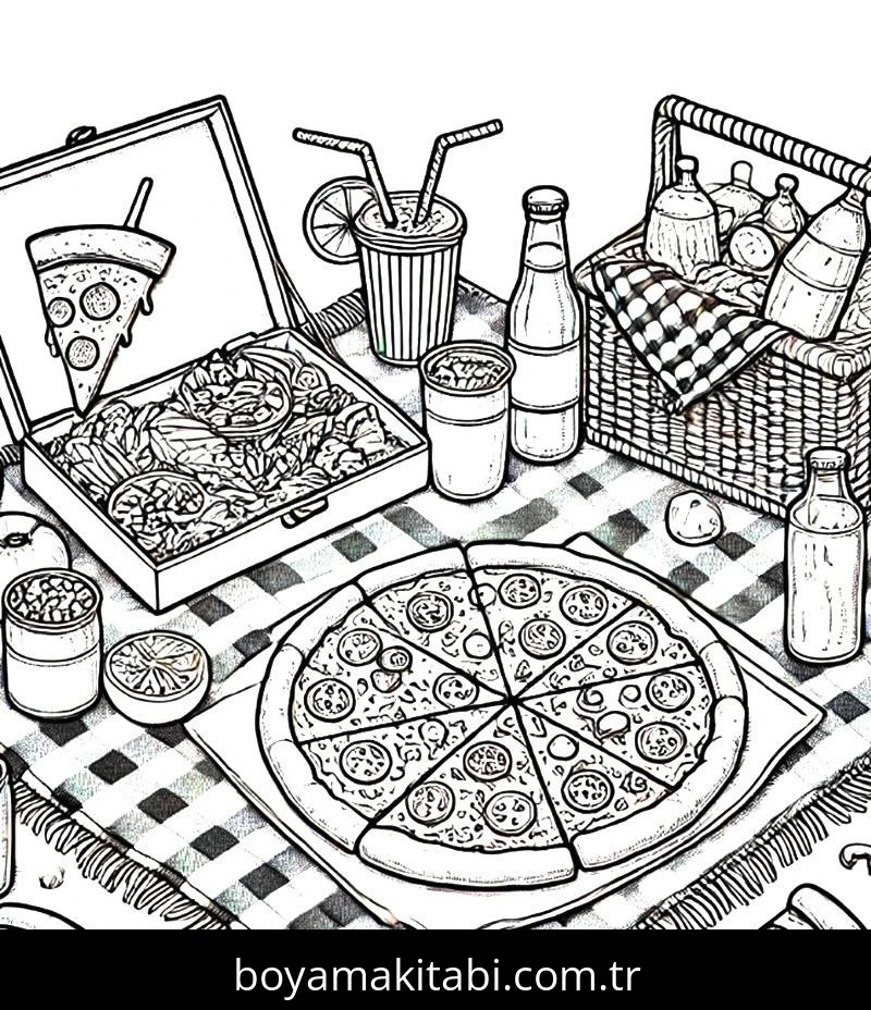 Pizza boyama sayfası – el becerilerini geliştirir, boyama çalışması