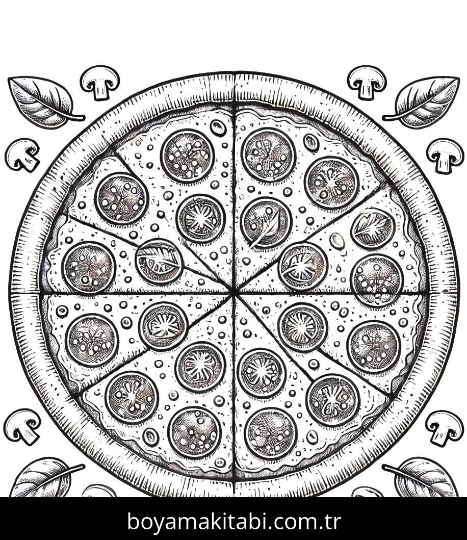 Pizza boyama sayfası – çocuk aktivitesi, PDF indir