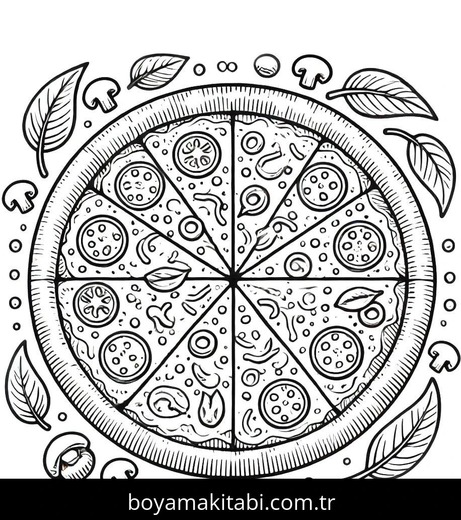 Pizza boyama sayfası – sanatsal çalışma, çocuklar için
