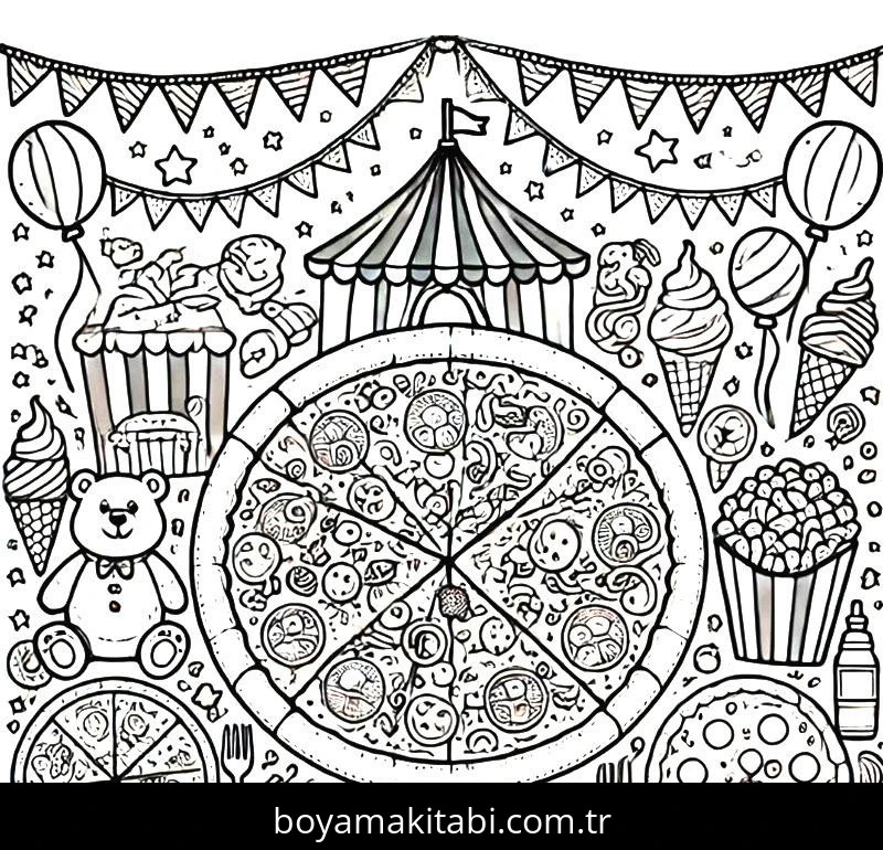 Pizza boyama sayfası – basit çizim, kolay boyama