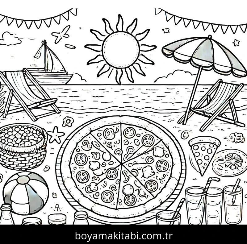 Pizza boyama sayfası – boyama çalışması, yaratıcılığı geliştirir
