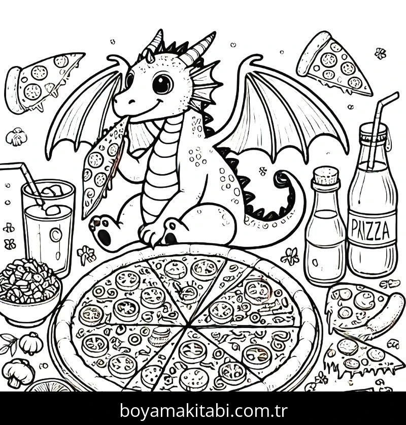 Pizza boyama sayfası – renkli çizimler, okul öncesi