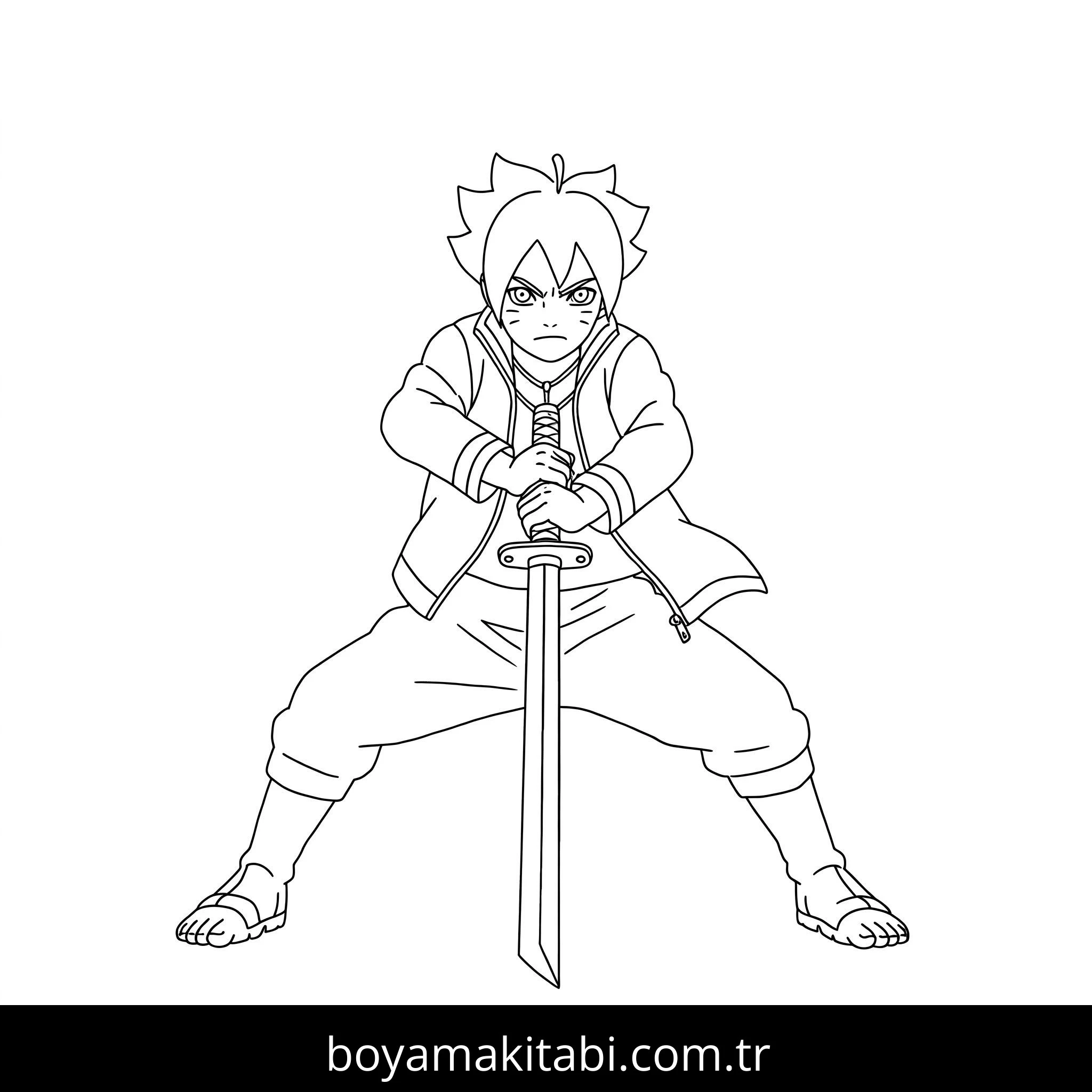 Boruto boyama sayfası – sevimli karakter, sanatsal çalışma