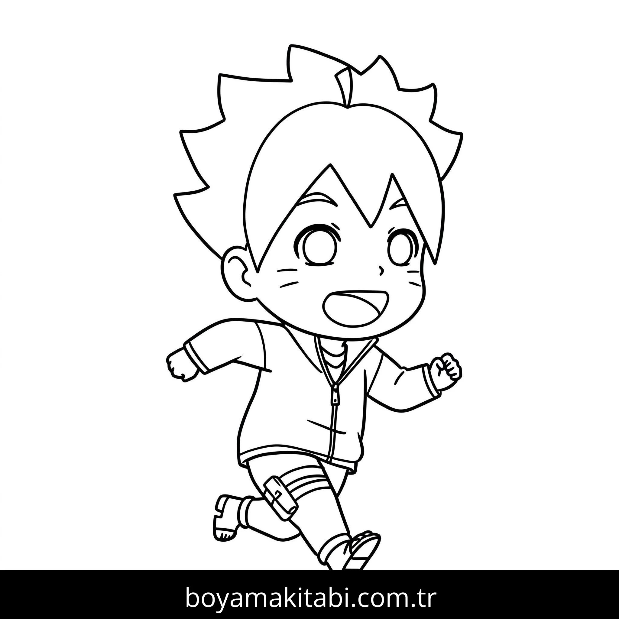 Boruto boyama sayfası – çizgi film temalı, basit çizim