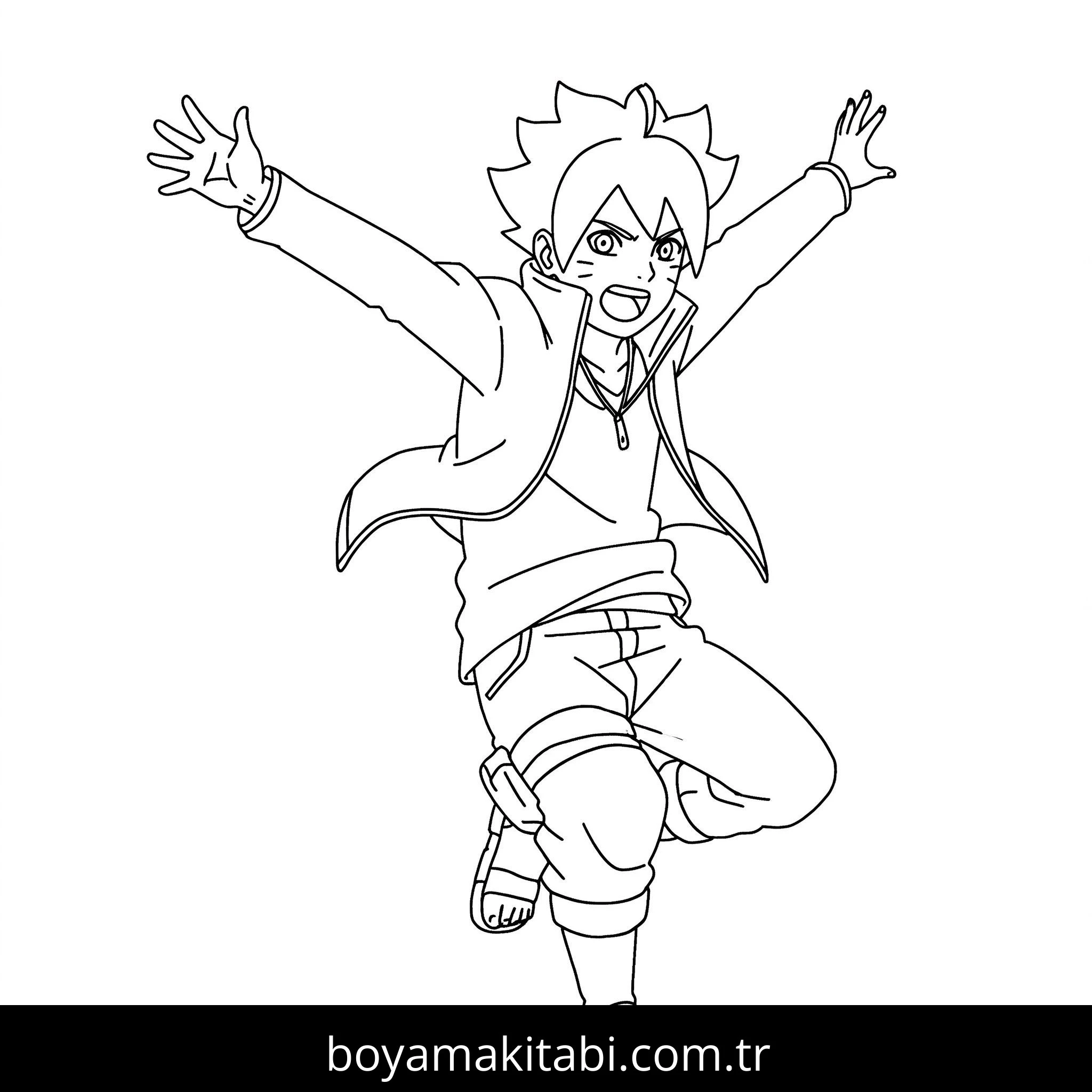 Boruto boyama sayfası – basit çizim, kolay boyama