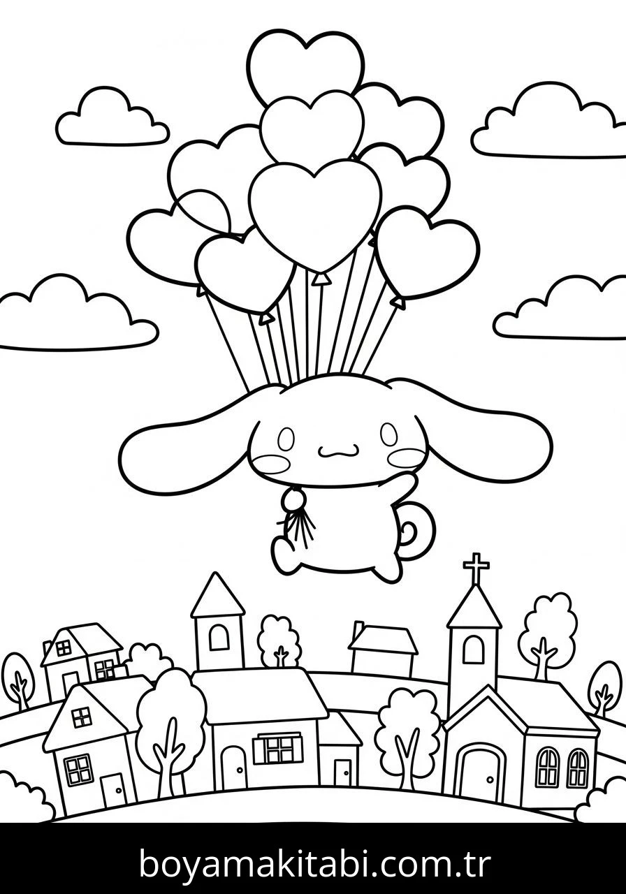 Cinnamoroll boyama sayfası – sevimli karakter, sanatsal çalışma