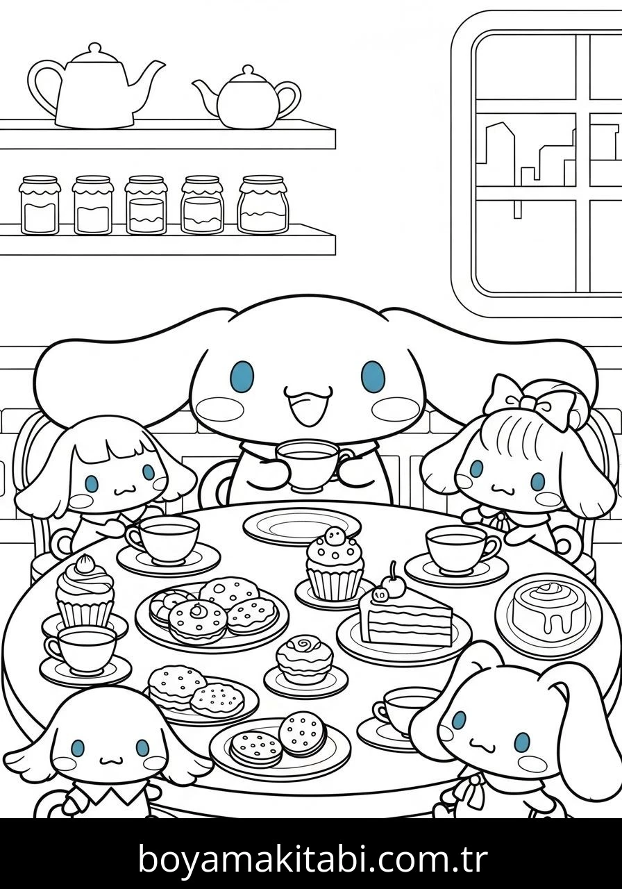 Cinnamoroll boyama sayfası – çizgi film temalı, basit çizim