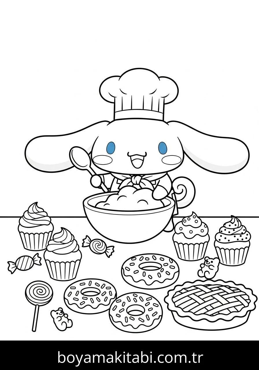 Cinnamoroll boyama sayfası – basit çizim, kolay boyama
