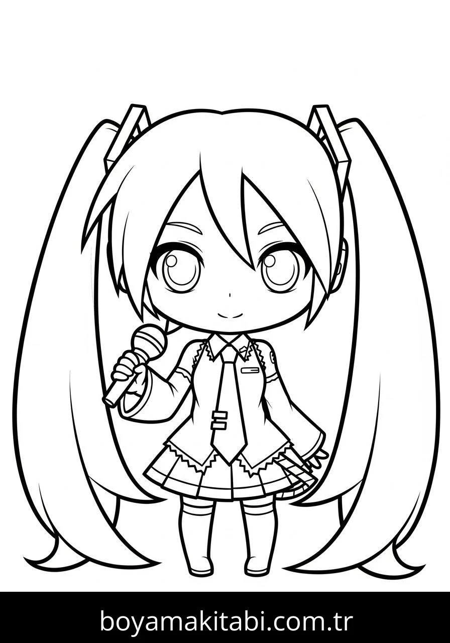 Hatsune Miku boyama sayfası – eğitici aktivite, yaratıcılık
