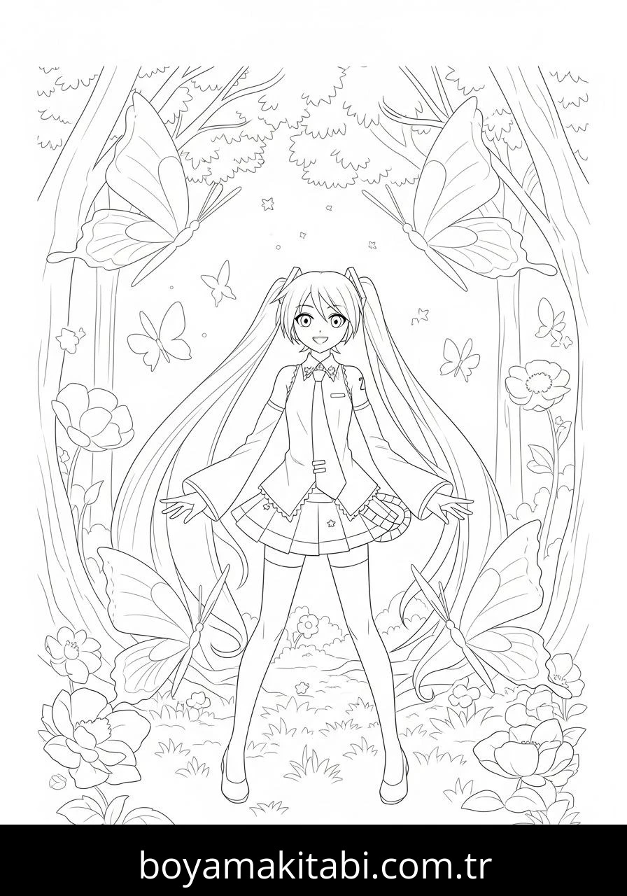 Hatsune Miku boyama sayfası – el becerilerini geliştirir, boyama çalışması