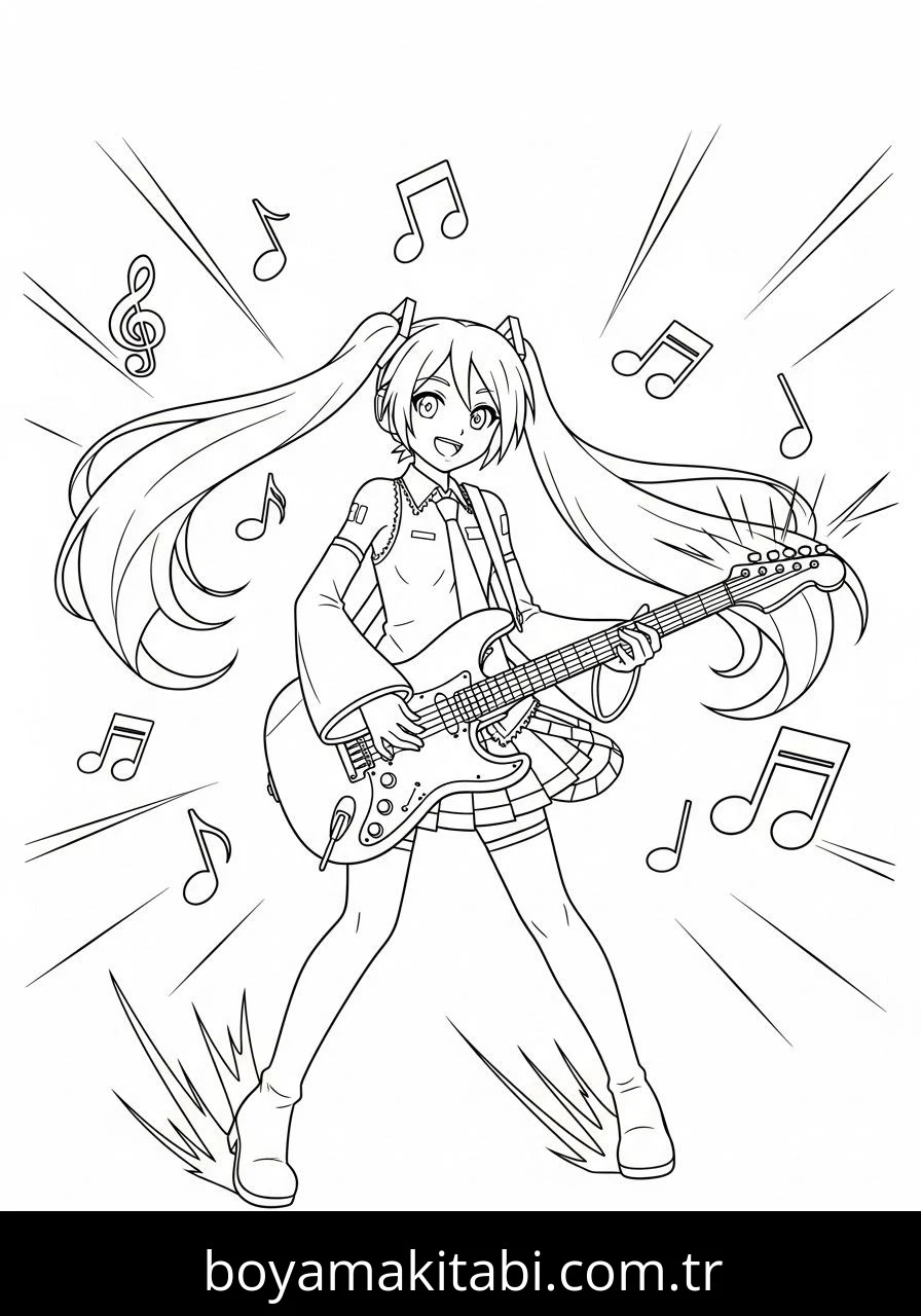 Hatsune Miku boyama sayfası – evde etkinlik, ücretsiz yazdır