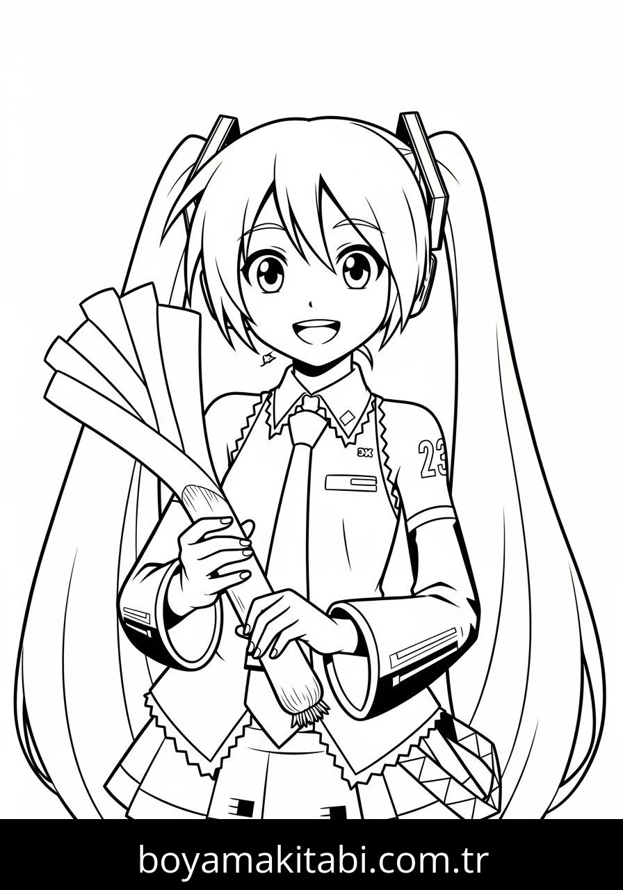 Hatsune Miku boyama sayfası – basit çizim, kolay boyama