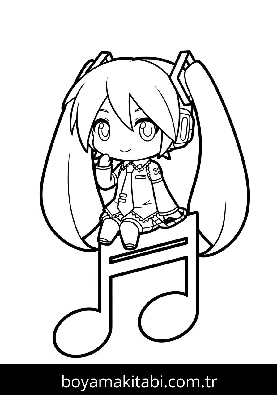 Hatsune Miku boyama sayfası – yaratıcılık, eğlenceli etkinlik