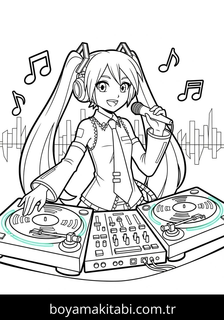 Hatsune Miku boyama sayfası – boyama çalışması, yaratıcılığı geliştirir