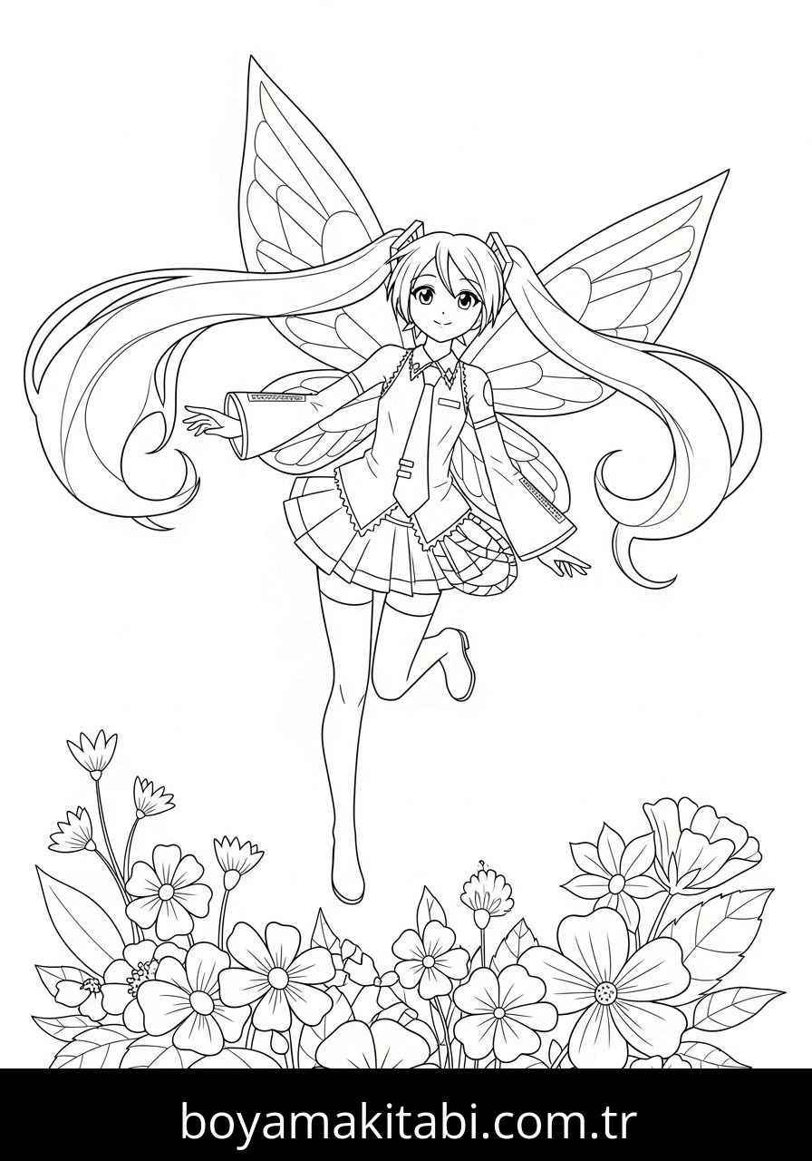 Hatsune Miku boyama sayfası – renkli çizimler, okul öncesi