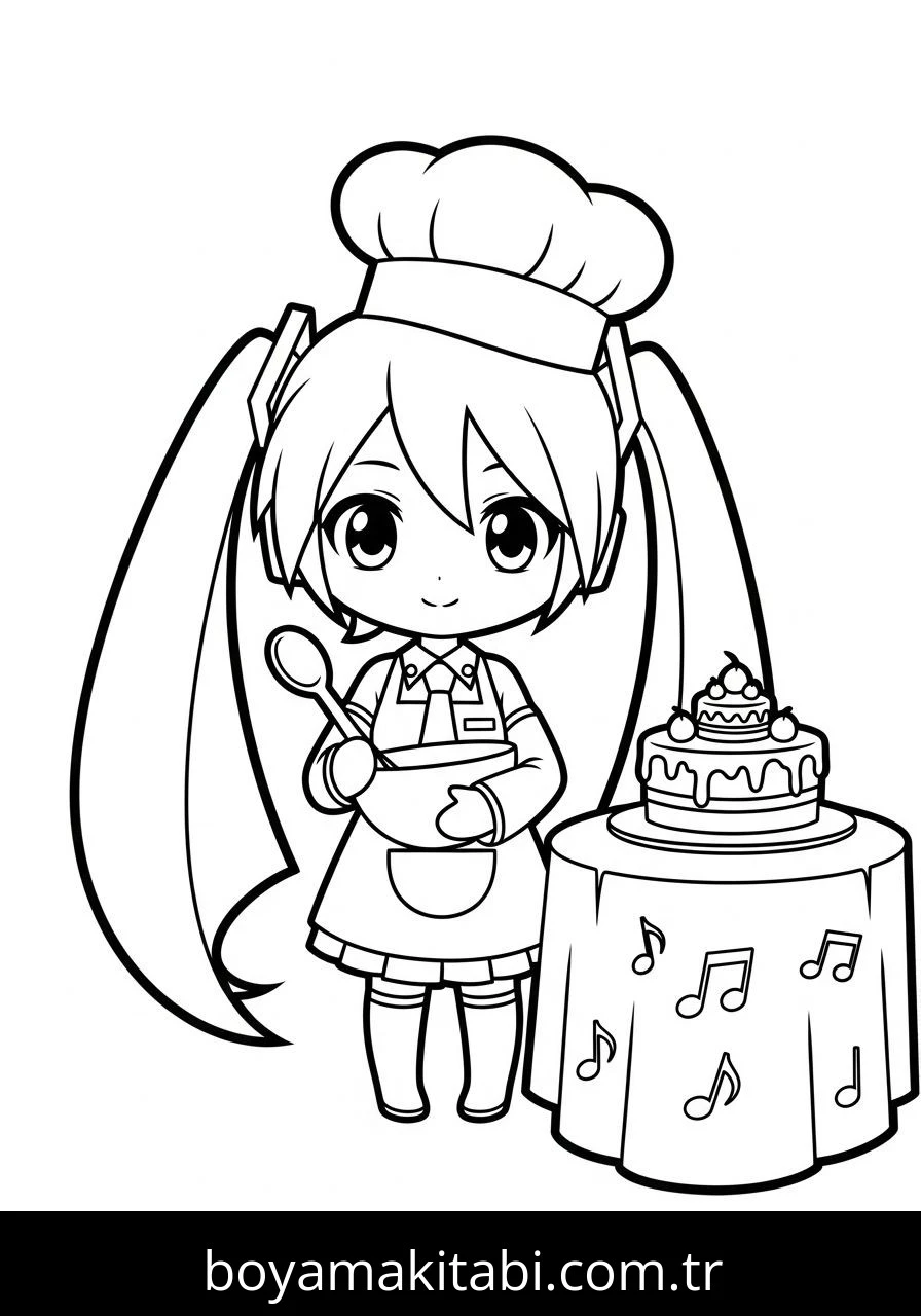 Hatsune Miku boyama sayfası – çocuklar için, çizgi film temalı