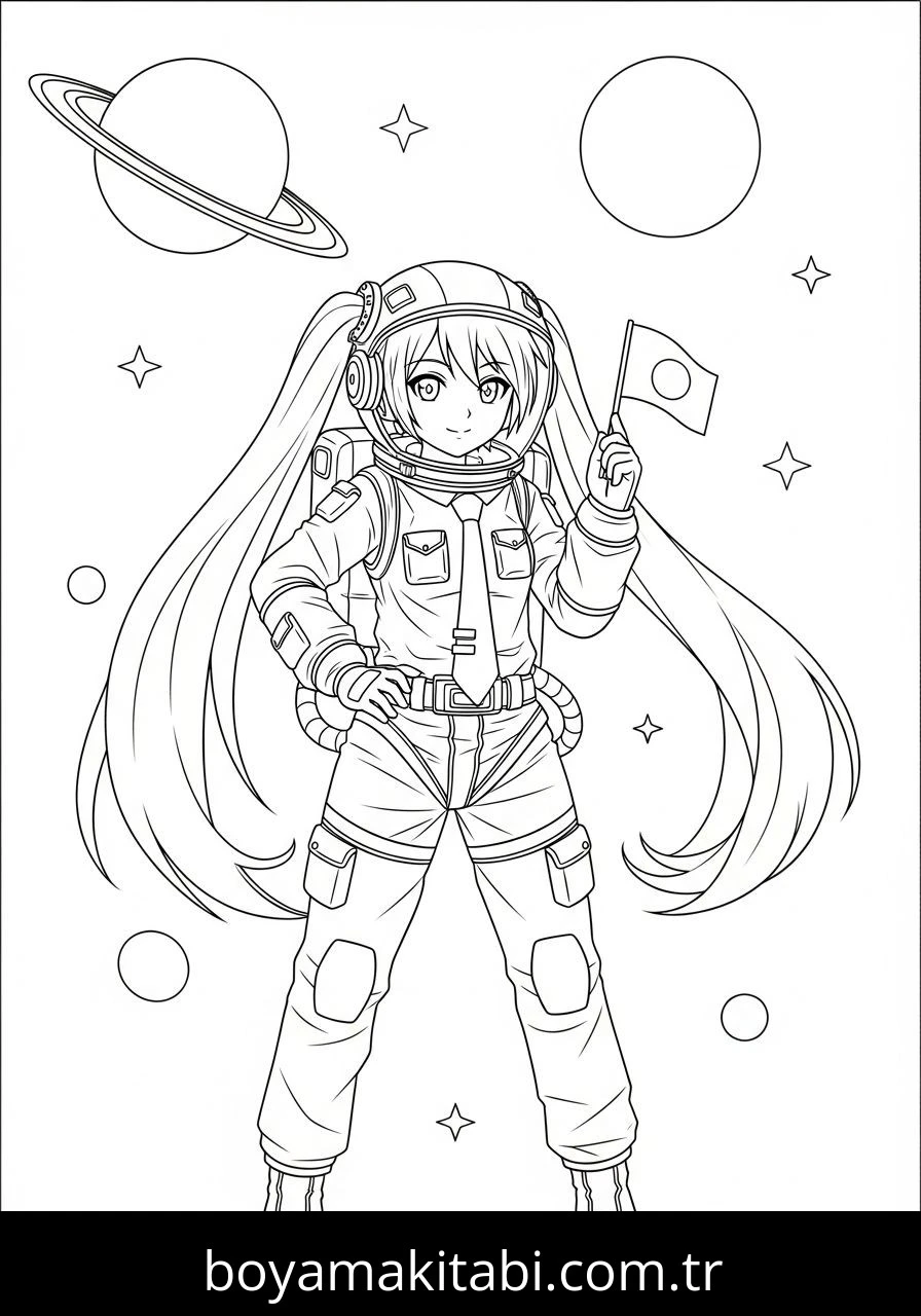 Hatsune Miku boyama sayfası – boyama etkinliği, çocuk aktivitesi