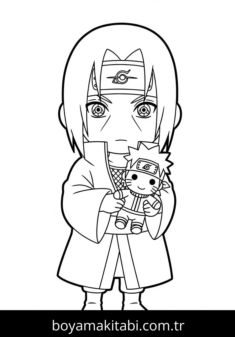 Itachi Uchiha boyama sayfası – sevimli karakter, sanatsal çalışma