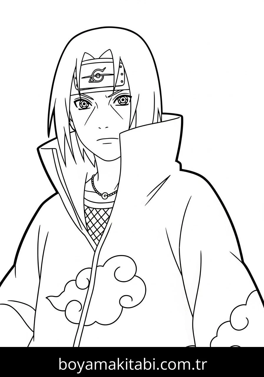 Itachi Uchiha boyama sayfası – eğitici aktivite, yaratıcılık