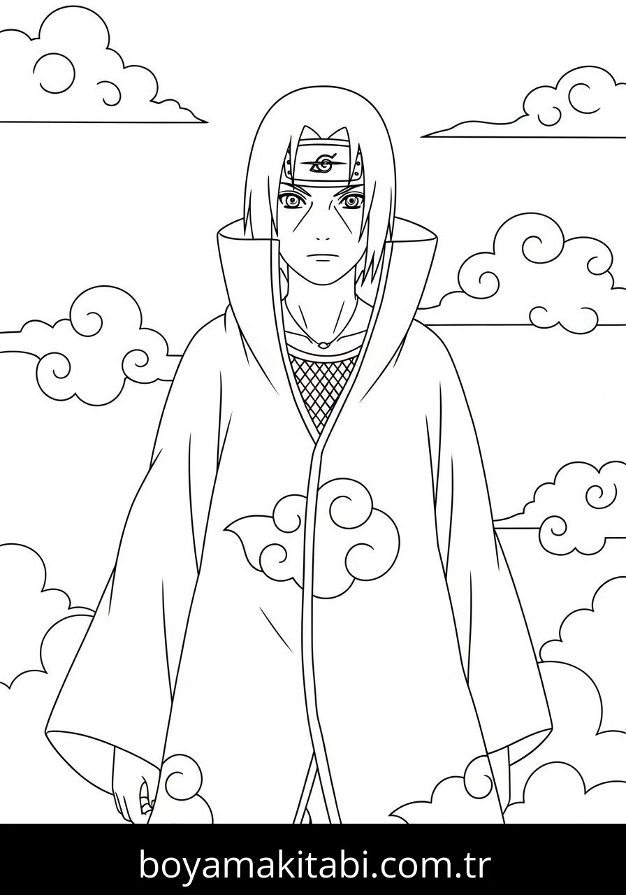 Itachi Uchiha boyama sayfası – el becerilerini geliştirir, boyama çalışması