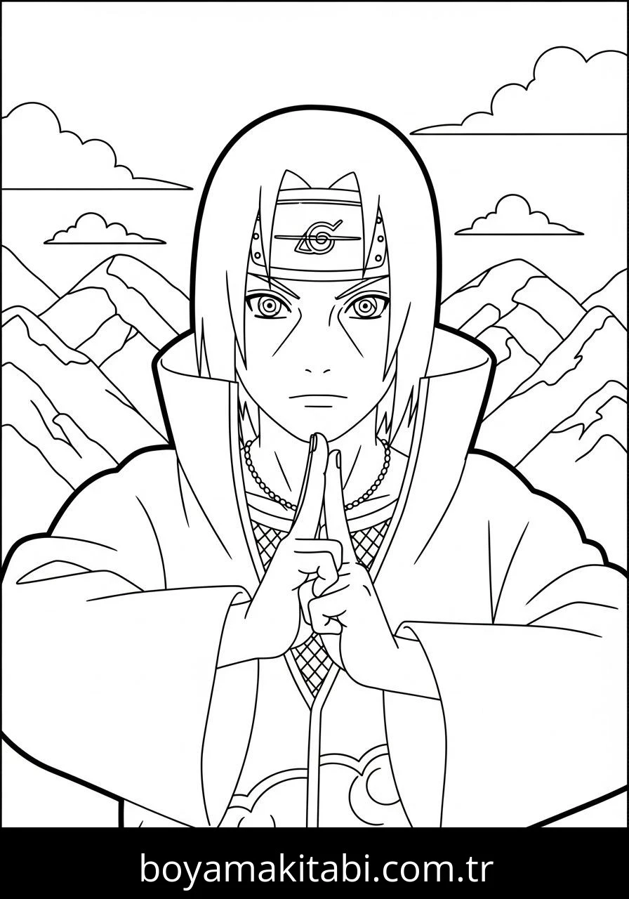 Itachi Uchiha boyama sayfası – sanatsal çalışma, çocuklar için