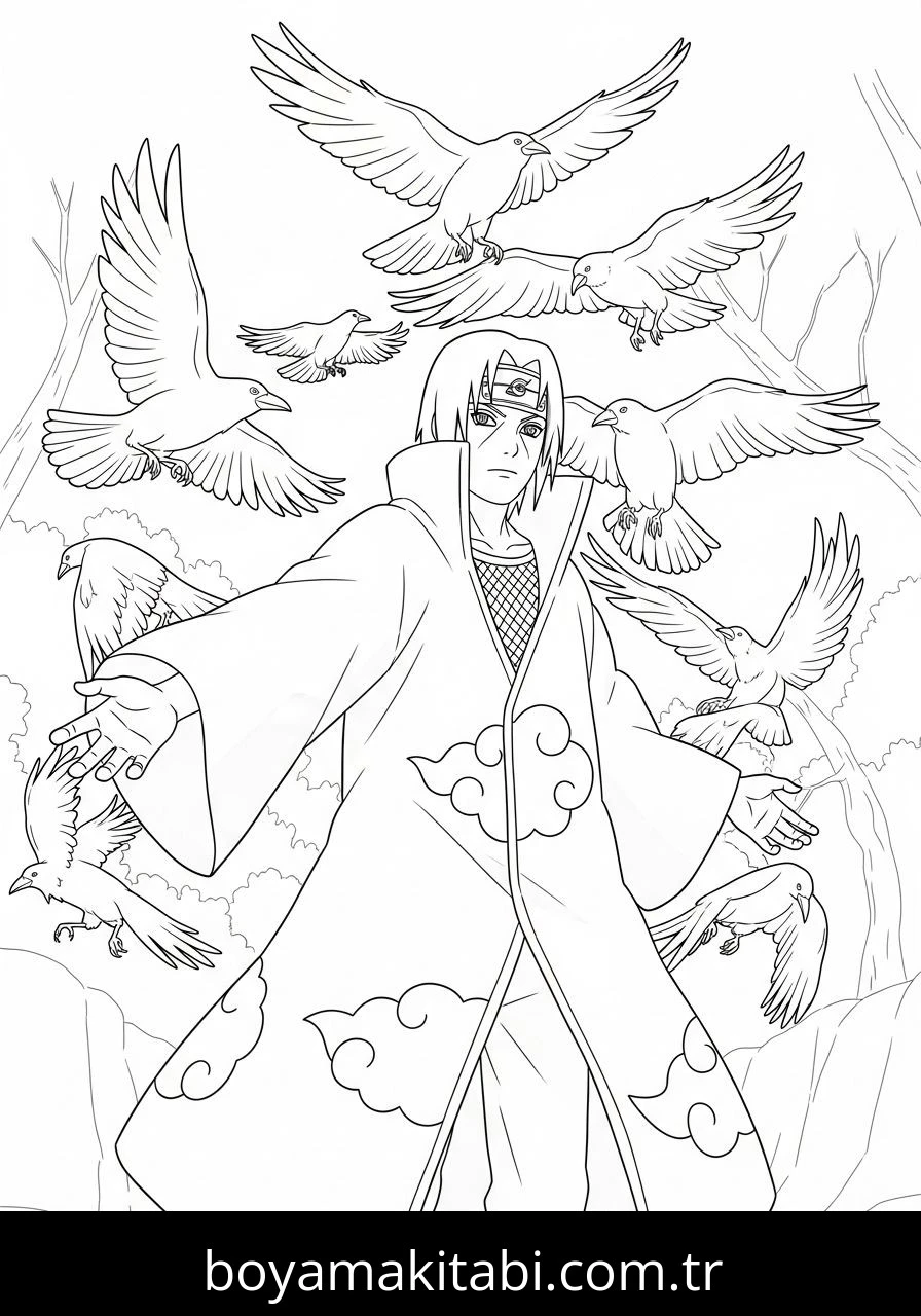 Itachi Uchiha boyama sayfası – basit çizim, kolay boyama