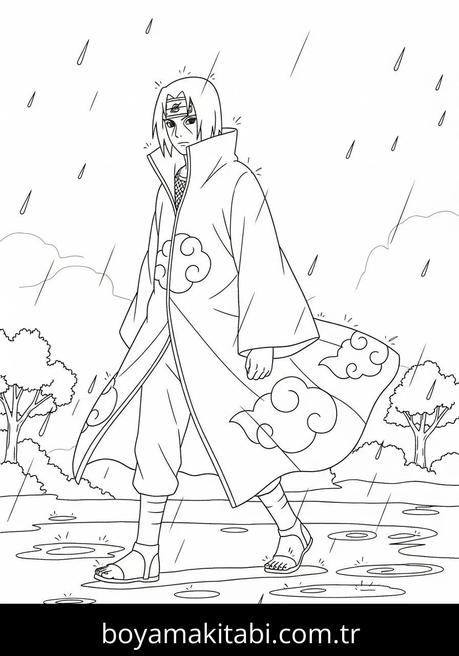 Itachi Uchiha boyama sayfası – renkli çizimler, okul öncesi