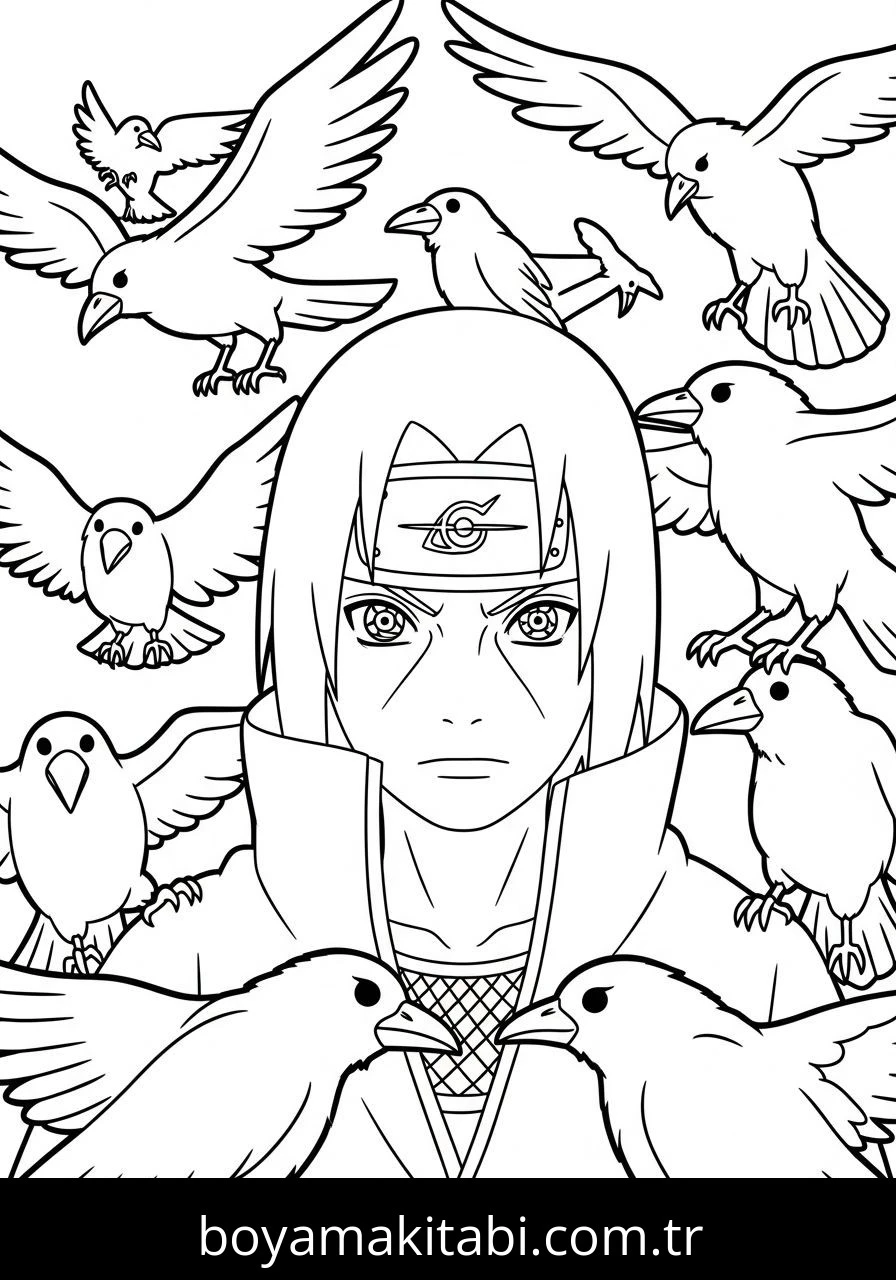 Itachi Uchiha boyama sayfası – kolay boyama, eğitici aktivite