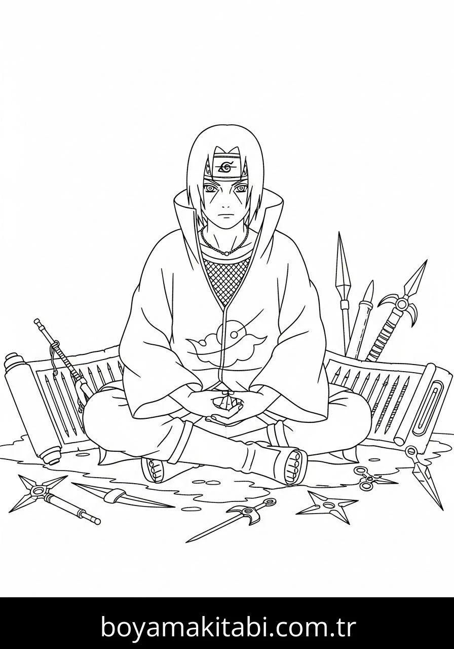 Itachi Uchiha boyama sayfası – boyama etkinliği, çocuk aktivitesi